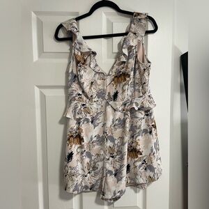Lulu's Floral Ruffle V-Neck Romper